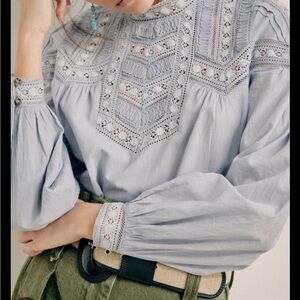 Sezane Bamba Light Blue Lace Blouse